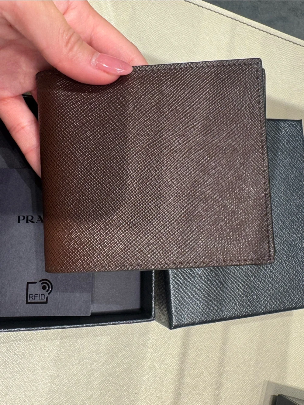 Prada Brown Saffiano Leather Bi-Fold Wallet